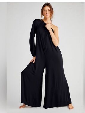 NWT Free People Black One-Shoulder Wide-Leg Jumpsuit
